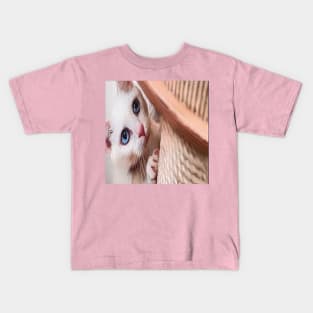 CAT WHITE EYE SKY BLUE Kids T-Shirt